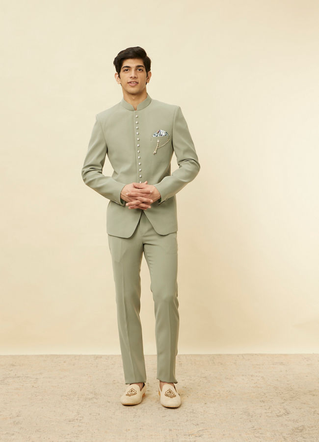 alt message - Manyavar Men Pista Green Classic Jodhpuri Suit image number 2